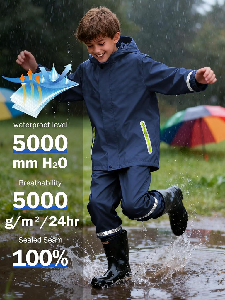 Kids Rain Suit Boys Girls Waterproof Lightweight Raincoat and Pant Rain Gear for Camping Hiking
