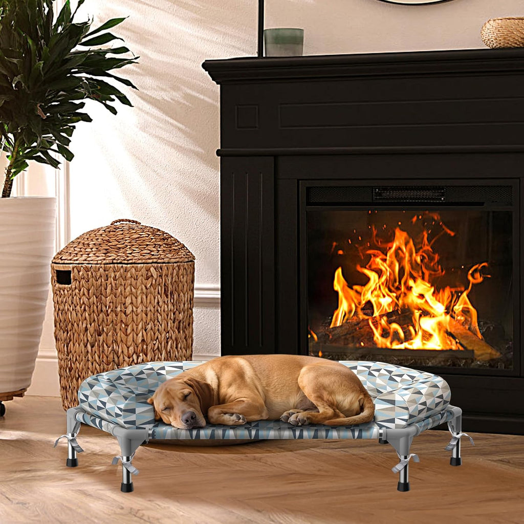 Elevated Dog Bed with Bolster, Raised Cooling Orthopedic Dogs Cot Medium