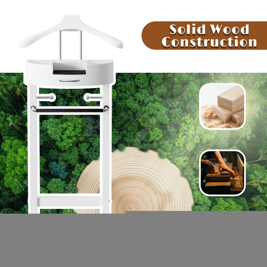 Wood Valet Stand with Tray, Clothes Valet Stand for Men, Suit Valet Stand with Sturdy Base, 17x13.4x41.96in
