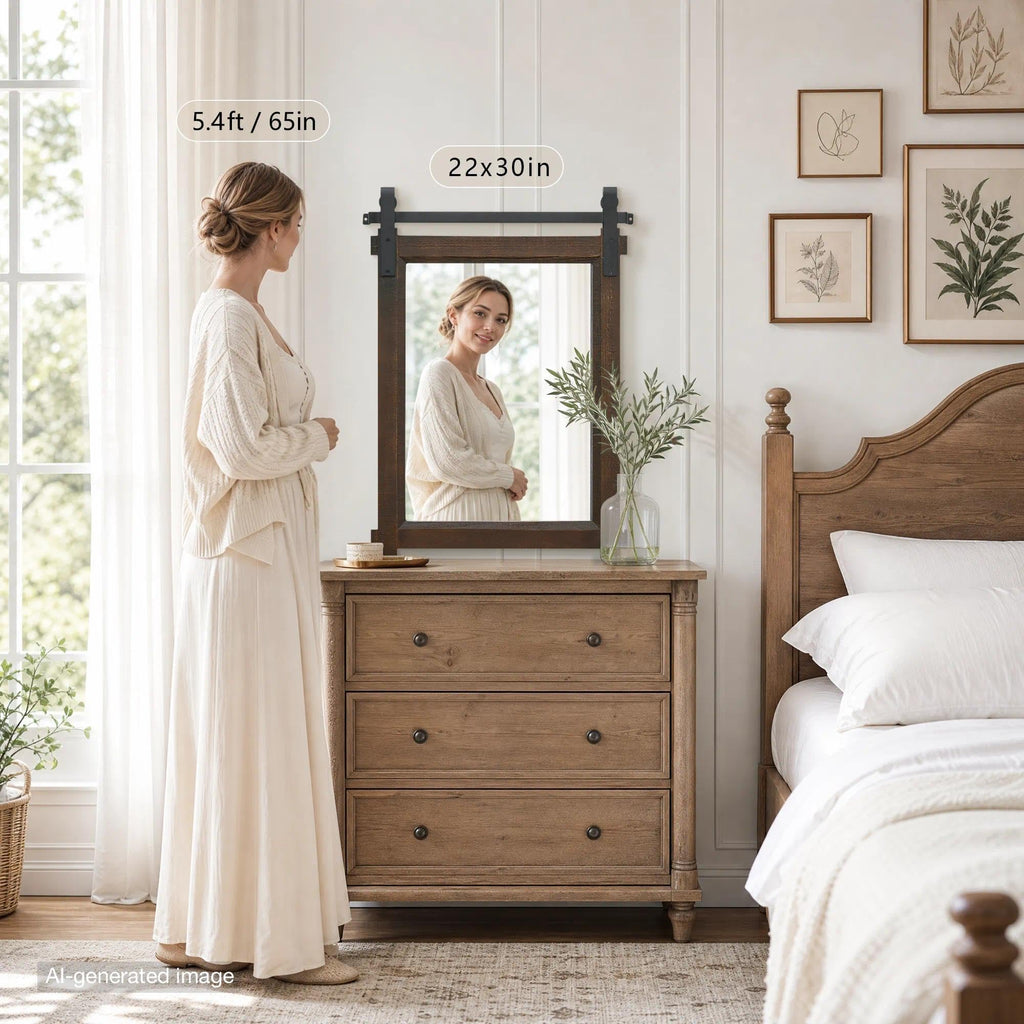 Rustic Bathroom Vanity Mirror: 22"x30" Brown Farmhouse Barn Door