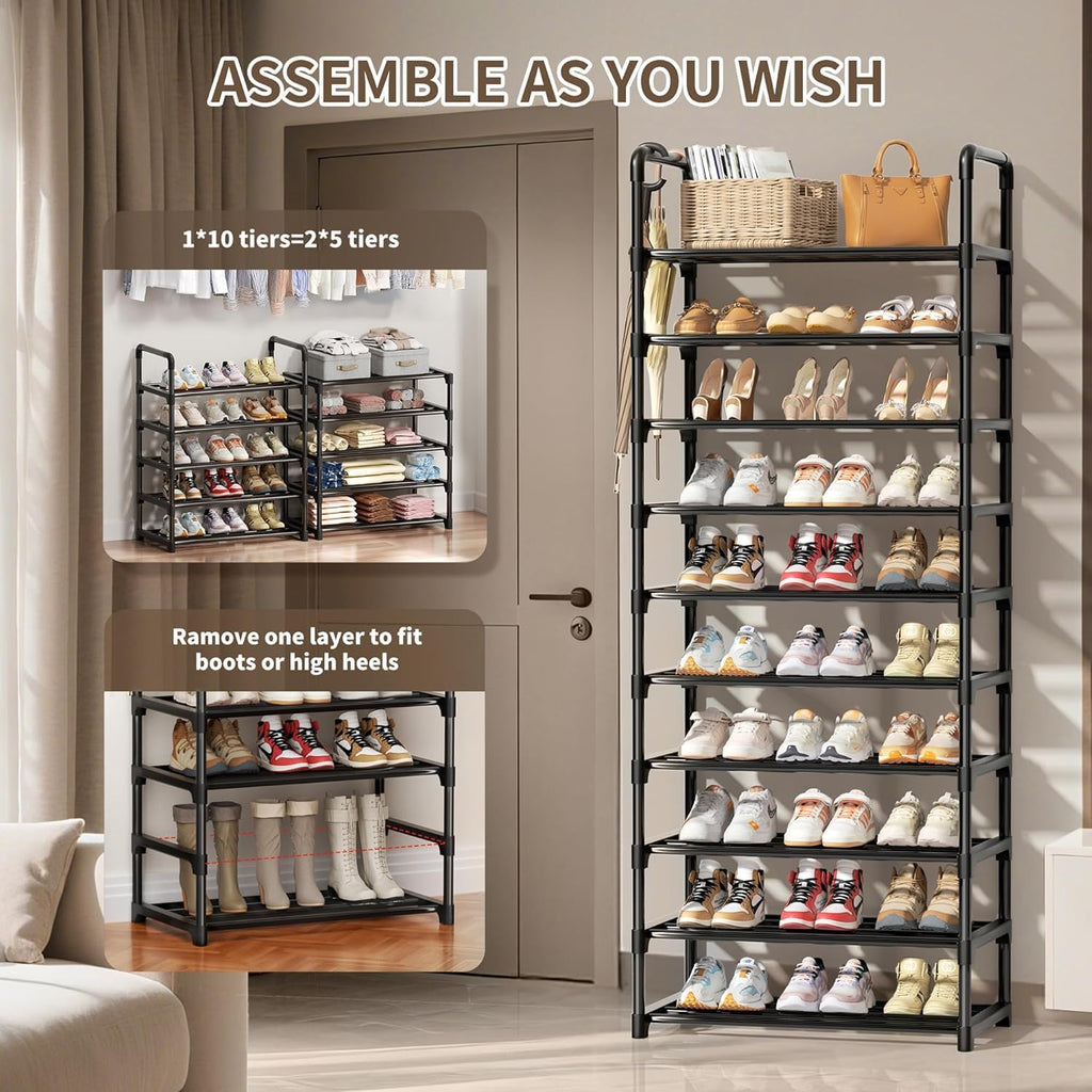Shoe Rack, 10 Tier Shoe Storage Organizer, Fit 30-35 Pairs Shoes, Metal Tall Shoe Shelf for Closet, Entryway