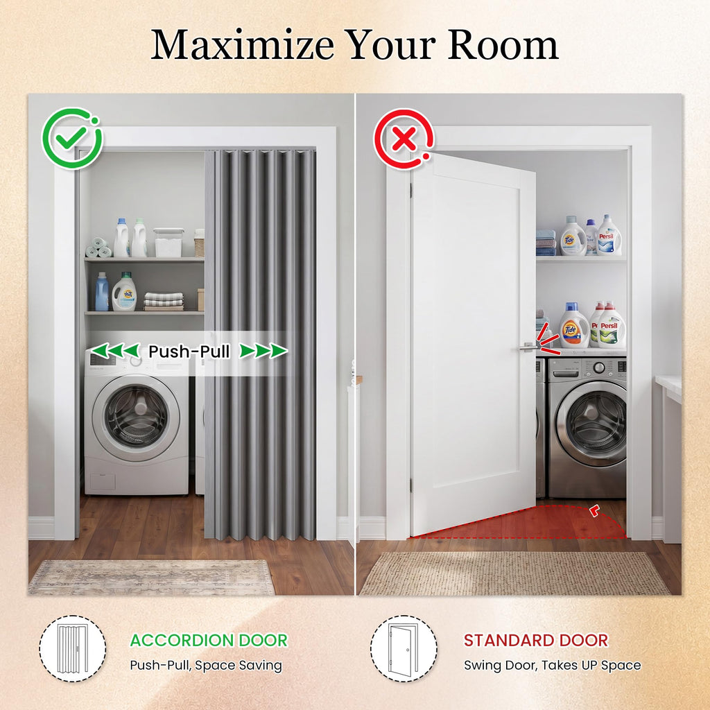36" x 80" Accordion Doors Interior, Double Walled, Gray Oak