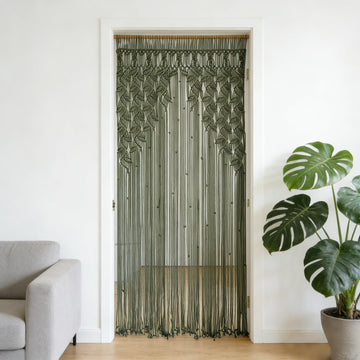 Green Leaf Tassels Macramé Curtain Macrame Wall Hanging Boho Wedding Arch Chic Macrame Valance 33.5'' W x78.7''L