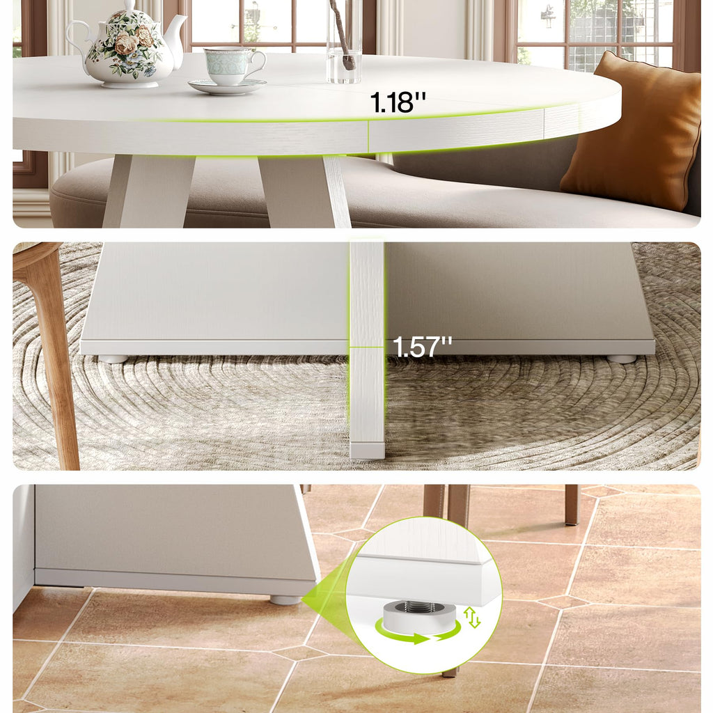 Round Dining Table for 4-6 People, 47 Inches White Circle Dinner Kitchen Dining Room Table with Wooden Pedestal Base
