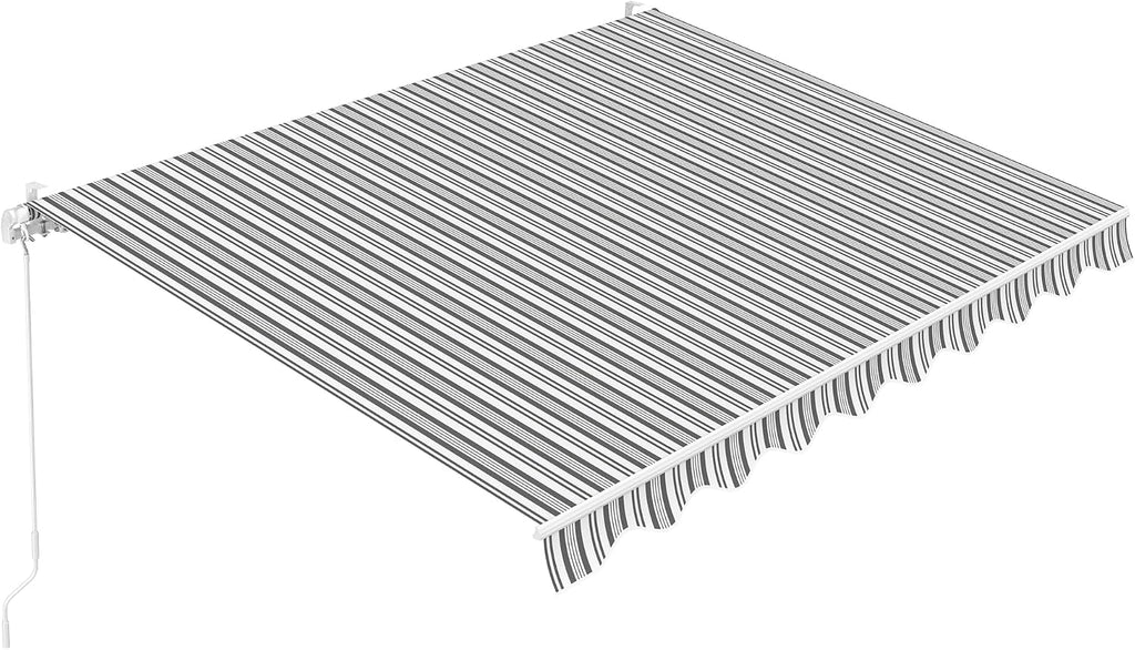 Retractable Patio Awning 8.2'×6.5', Grey with White Strip | Fully Assembled Retractable Balcony Awning, 280G