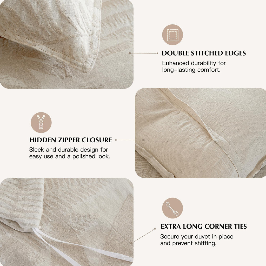 Linen Cotton Blend Duvet Cover Set, Palm Leaf