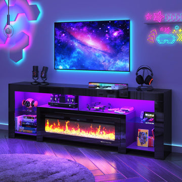 94.5" Extra Long with 50" Electric Insert, Modern High Gloss Entertainment Center for Up to 100" TVs, Media Console