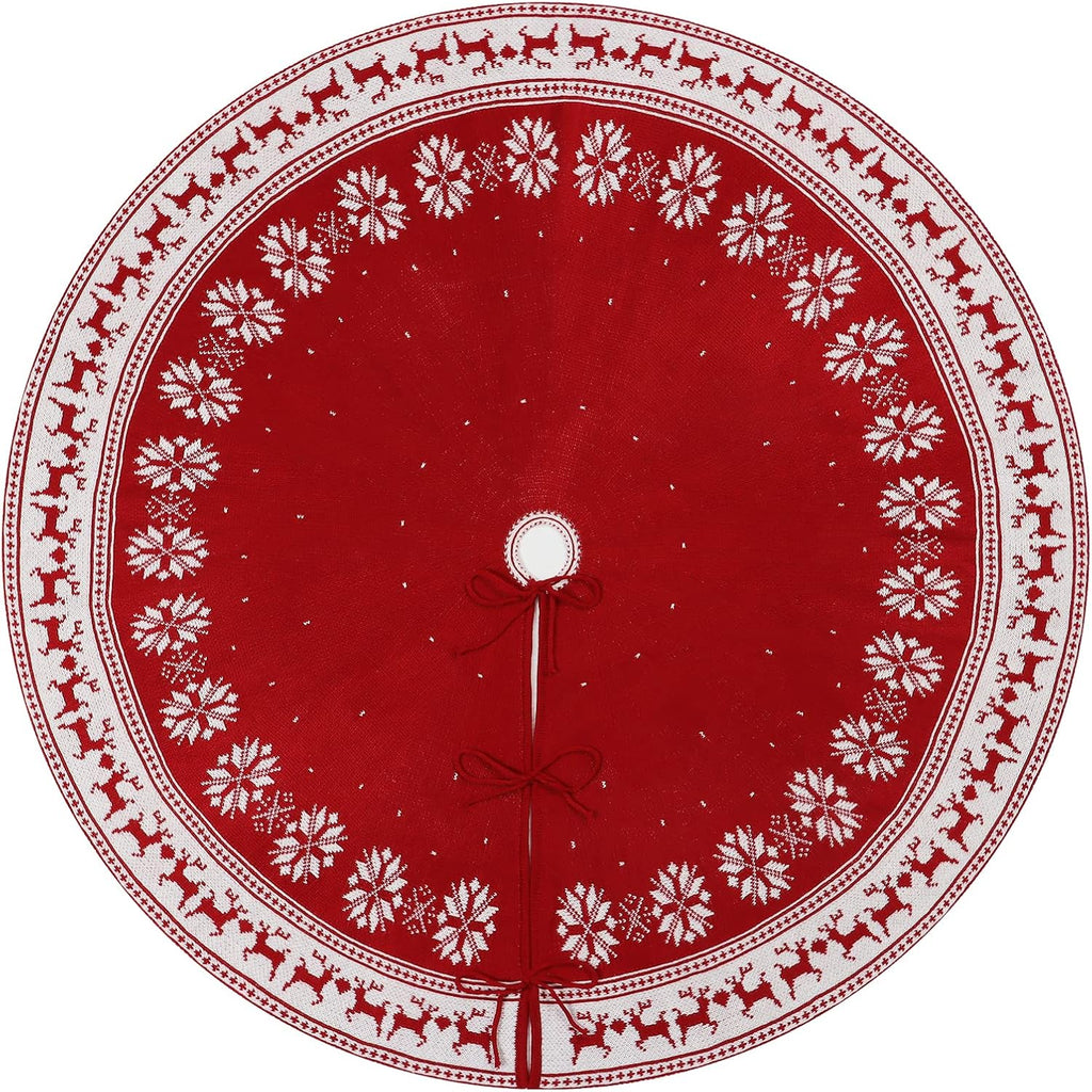Christmas Tree Skirt Rustic Knit Christmas Tree Mat 36In Red