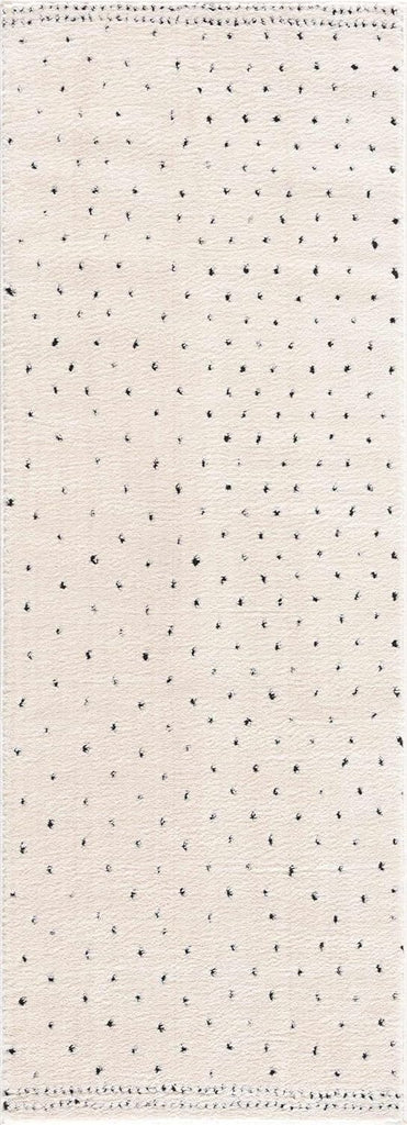 Julie Hallway, Kitchen Runner Rug - Polka Dot Border - Contemporary Minimalist Modern Scandinavian Farmhouse - High