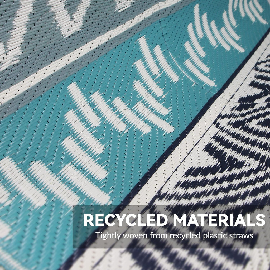 Outdoor Rug, Plastic Rug, Blue & Grey