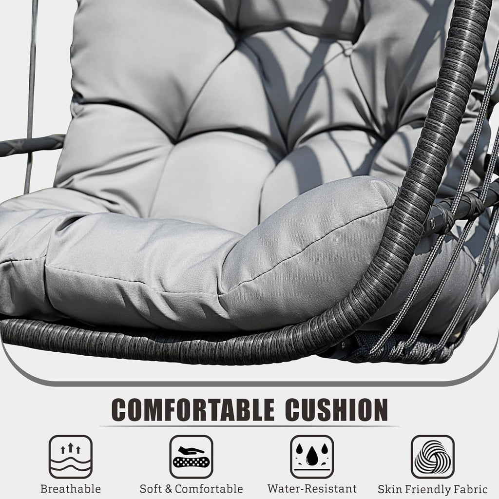 Egg Swing Chair with Stand, Outdoor Hanging Egg Chair with Cushion /Porch/Balcony/Indoor (Light Gray)