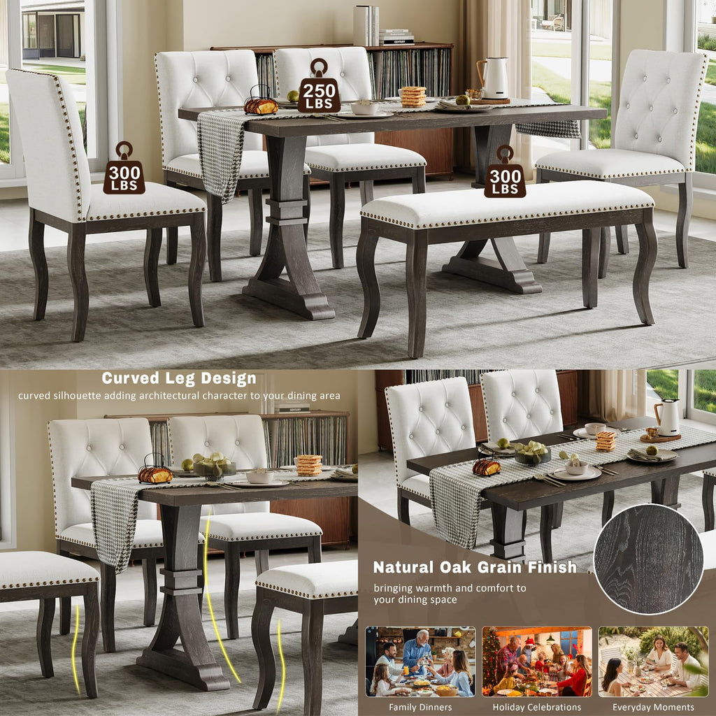 6‐Piece Dining Table Set, Farmhouse Dinner Table Set, Espresso