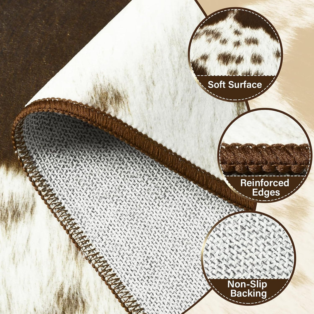 Faux Cowhide Rugs Bedroom, 8x10 Cow Print Area Rug | Machine Washable Non-Slip Stain Resistant Rug Premium Western