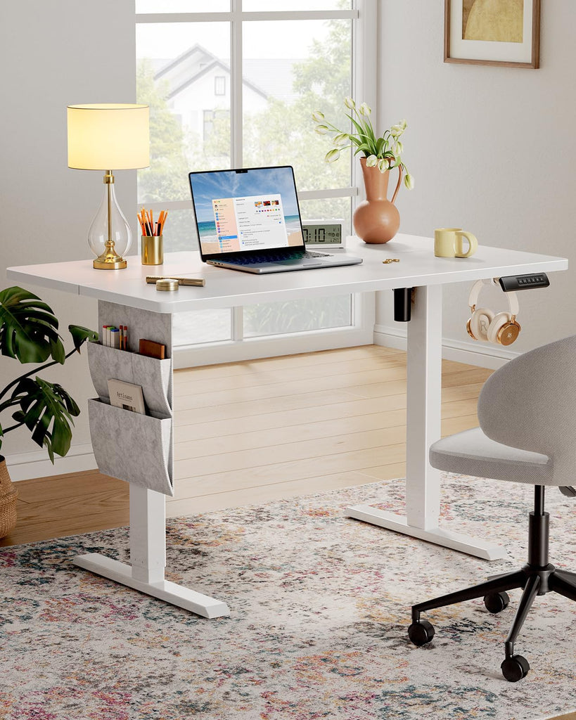 55x28 Electric Standing Desk - Adjustable Height Computer Desk with Memory Presets, Storage Bag & Cable Management &