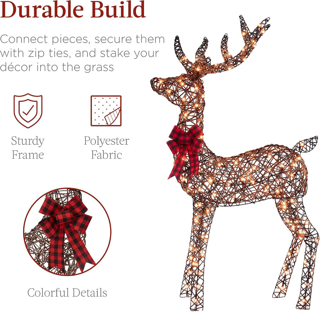 3-Piece Large Lighted Christmas Deer Family Set 5Ft Outdoor Yard Decoration with 360 LED Lights, Stakes, Zip Ties