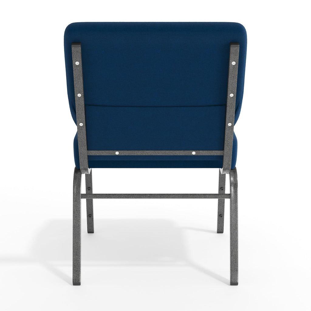 Series 21''W Stacking Church Chair in Navy Blue Fabric - Silver Vein Frame