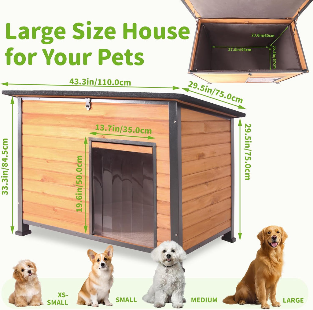 Insulated Dog House Outdoor Weatherproof, Large Wooden House, Removable Inner Lining in Winter, Upgraded Chewing