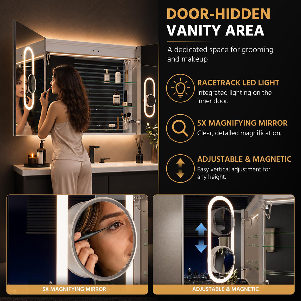 36x32 LED Lighted Medicine Cabinet with Mirror, Front & Backlit
