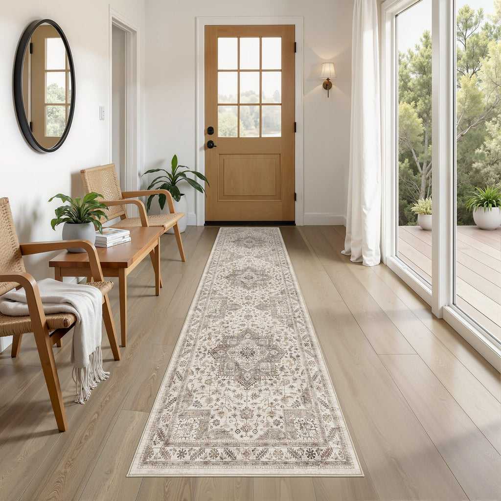 Hallway Runner Rug, Non-Slip Vintage, Light Brown