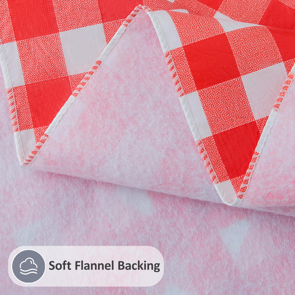 Vinyl Tablecloth with Flannel Backing-Round Gingham Checkered Table Cloth