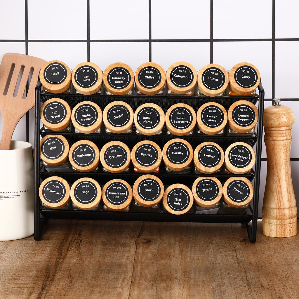 Spice Jars with Label 24Pcs,Seasoning Containers,Glass Spice Jars with Bamboo Lids,Kitchen Essentials,Spices
