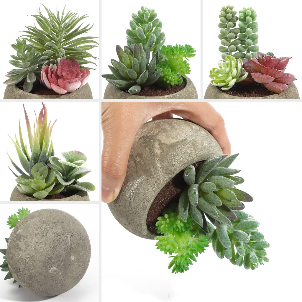 Succulents Plants Artificial 4 Pack, Mini Fake Succulents in Pots, Assorted Small Faux Succulent Decorative Home