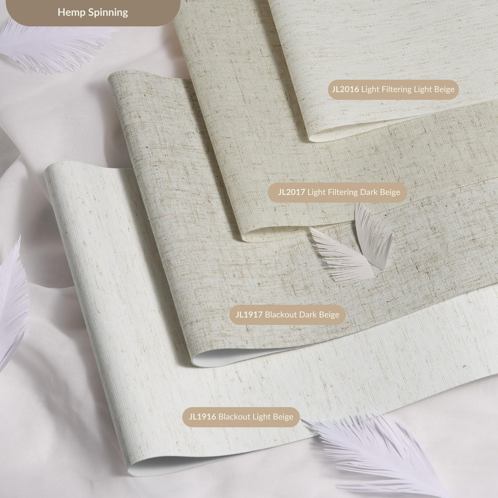 Motorized Roller Blinds with Remote Control, Light Filtering Hemp Spinning Fabric Automatic Roller Shades for