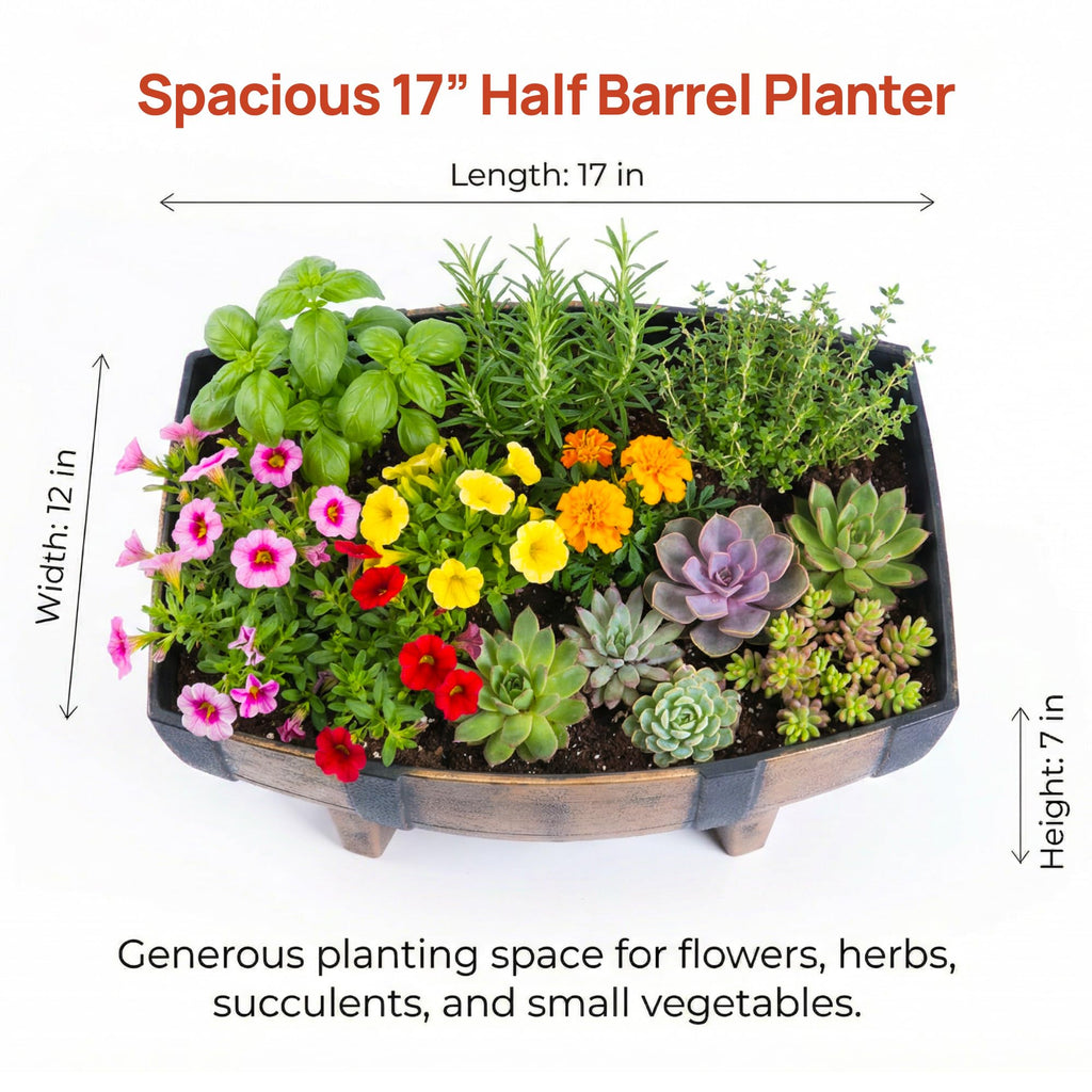 2-Piece Rectangular Half Barrel Flower Pots for Garden and Patio