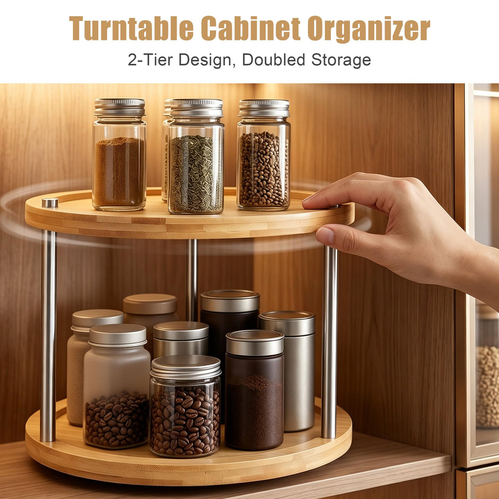10 inch 2 Tier Lazy Susan, Rotating Spice Rack Organizer for Cabinet