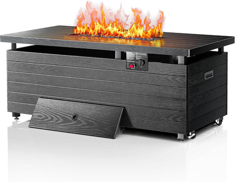 50” Outdoor Propane Fire Pit Table, 50,000 BTU Rectangular Gas Fire Pit with Lid & Blue Crystal Stones, Steel Tabletop, Adjustable Flame, 4-in-1