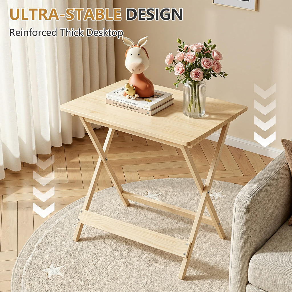 Folding Table Set of 2, Modern Wood Portable Snack TV Trays, Easy to Clean & Assemble, Natural