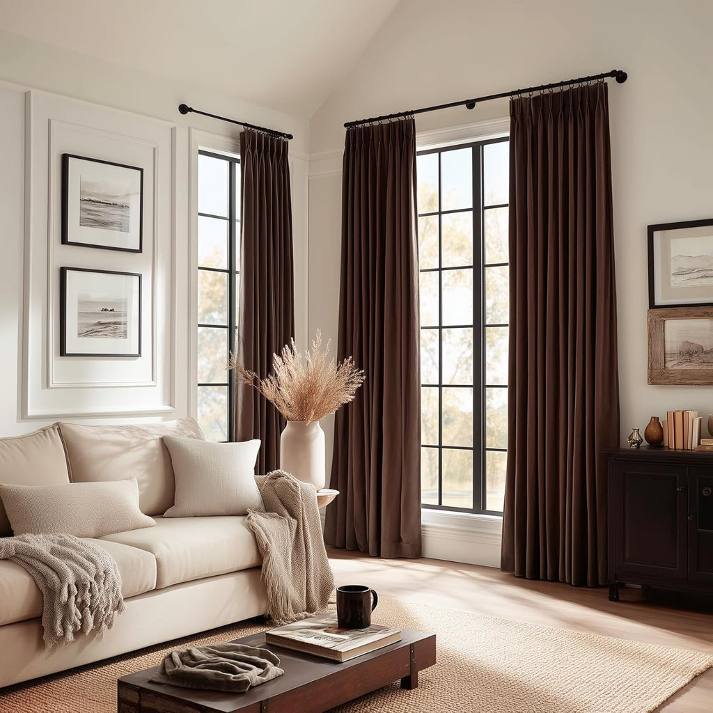 Dark Brown Velvet Blackout Curatins 84 Inches 2 Panels Heavy Thick Vintage Luxury Pinch Pleated Curtain Drapes with Hooks Rings for Living Room Bedrooom,Chocolate Home Decor,W60xL84