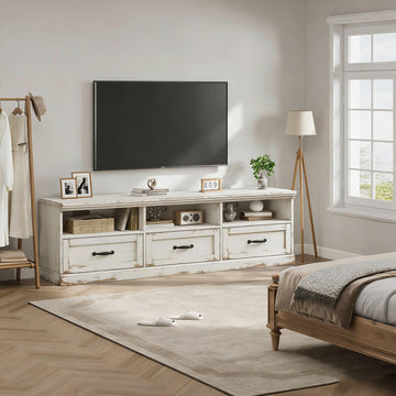 70in TV Stand for TVs up to 80", Mid Century Modern Entertainment Center with Storage Drawer and Open Shelves, TV
