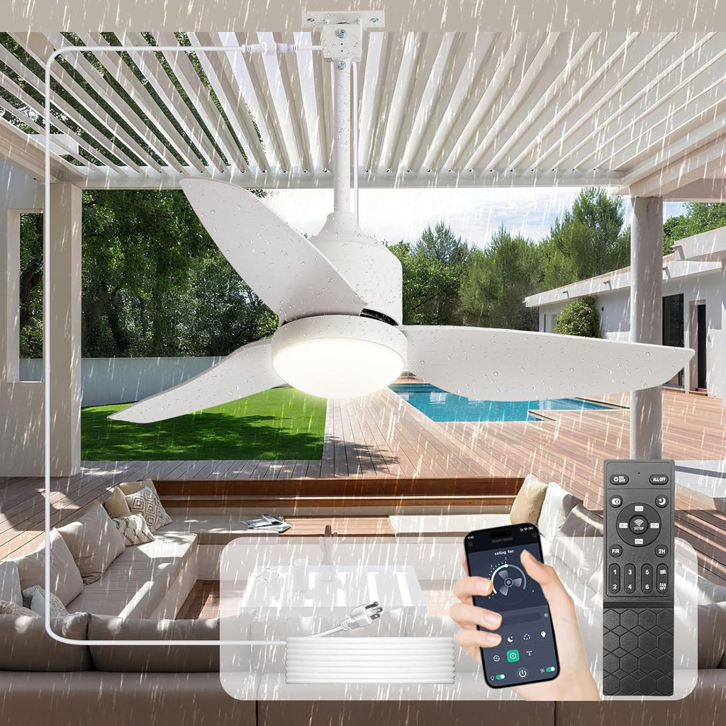 42 Inch White Waterproof Gazebo Fans with Lights Outdoor Hanging - Plug in Remote App Control for Patio Indoor Farmhouse Porch - 6 Speed Reversible DC Motor A101-B0F4NKYBWR