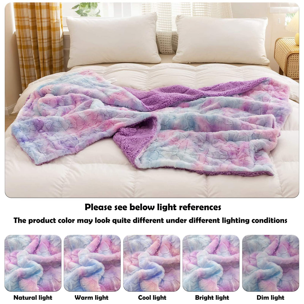 Faux Fur Sherpa Twin Blanket for Couch, Multi Purple, 60"x80"