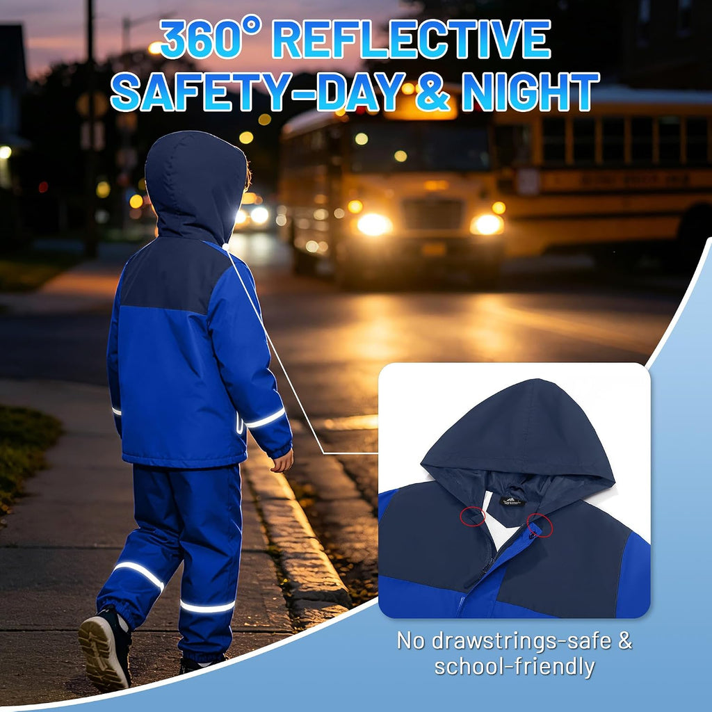 Reflective Kids Rain Suit Boys Girls Youth Waterproof Rain Gear