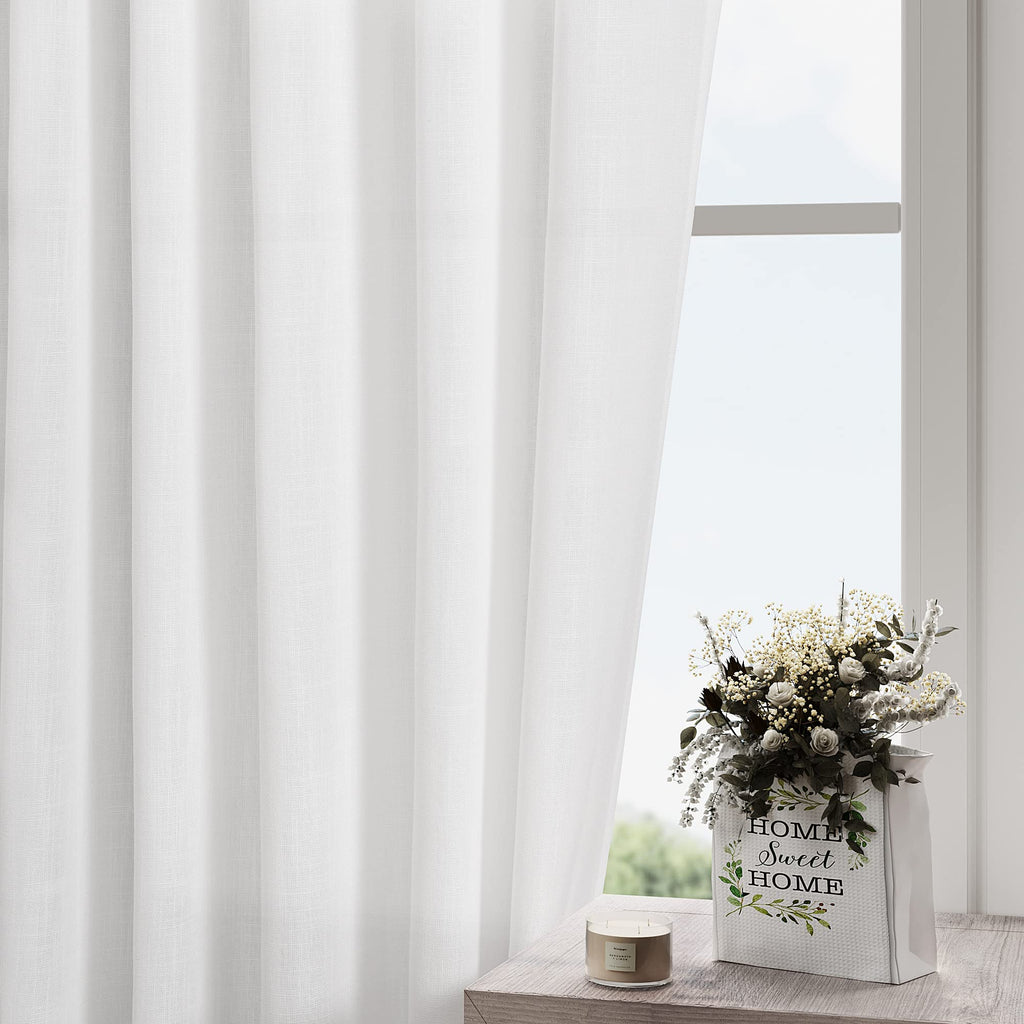 White Linen Curtains Back Tab Light Filtering Privacy Sheer Curtains 81 Inches Long Modern Farmhouse Coastal Decor