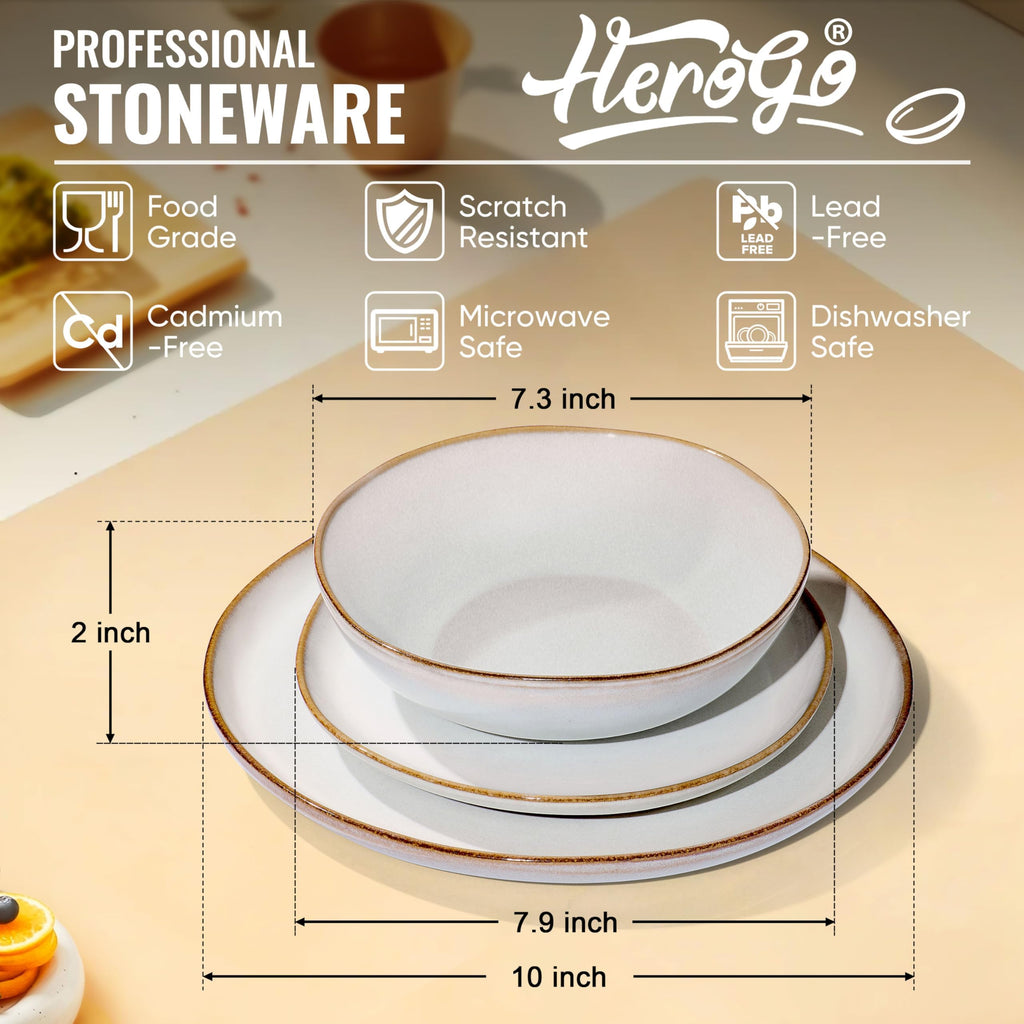 Stoneware Dinnerware Sets, 12 Piece Dinner Dishes Set for 4, Ceramic Plates and Bowls Dishware, Tableware Includes