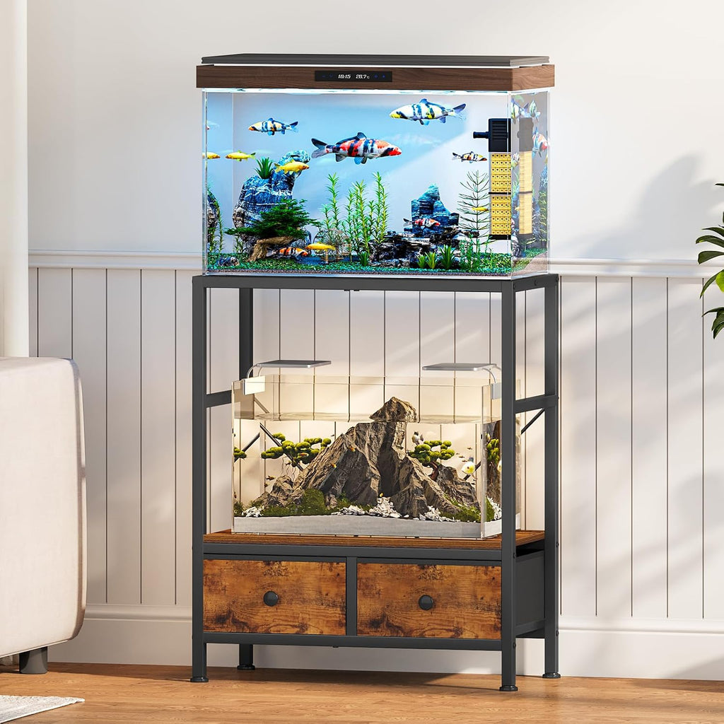 20 Gallon Fish Tank Stand, Heavy Duty Aquarium Stand with Storage Drawers, 3-Tier Metal Frame Fish Tank Rack for 20