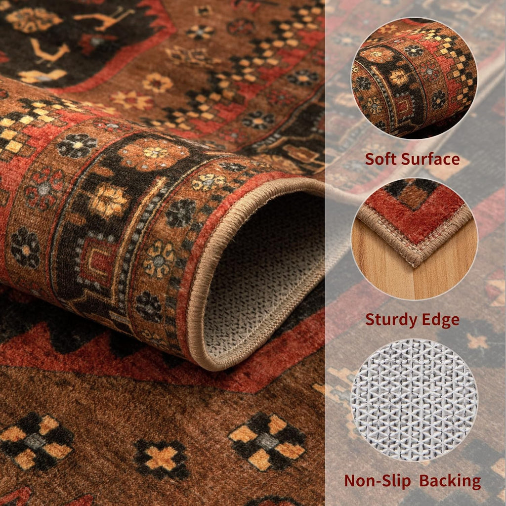 2x10ft Runner Rug, Long Hallway Rug Vintage Kitchen Thin Washable Carpet for Entrance Bedroom Bedsid