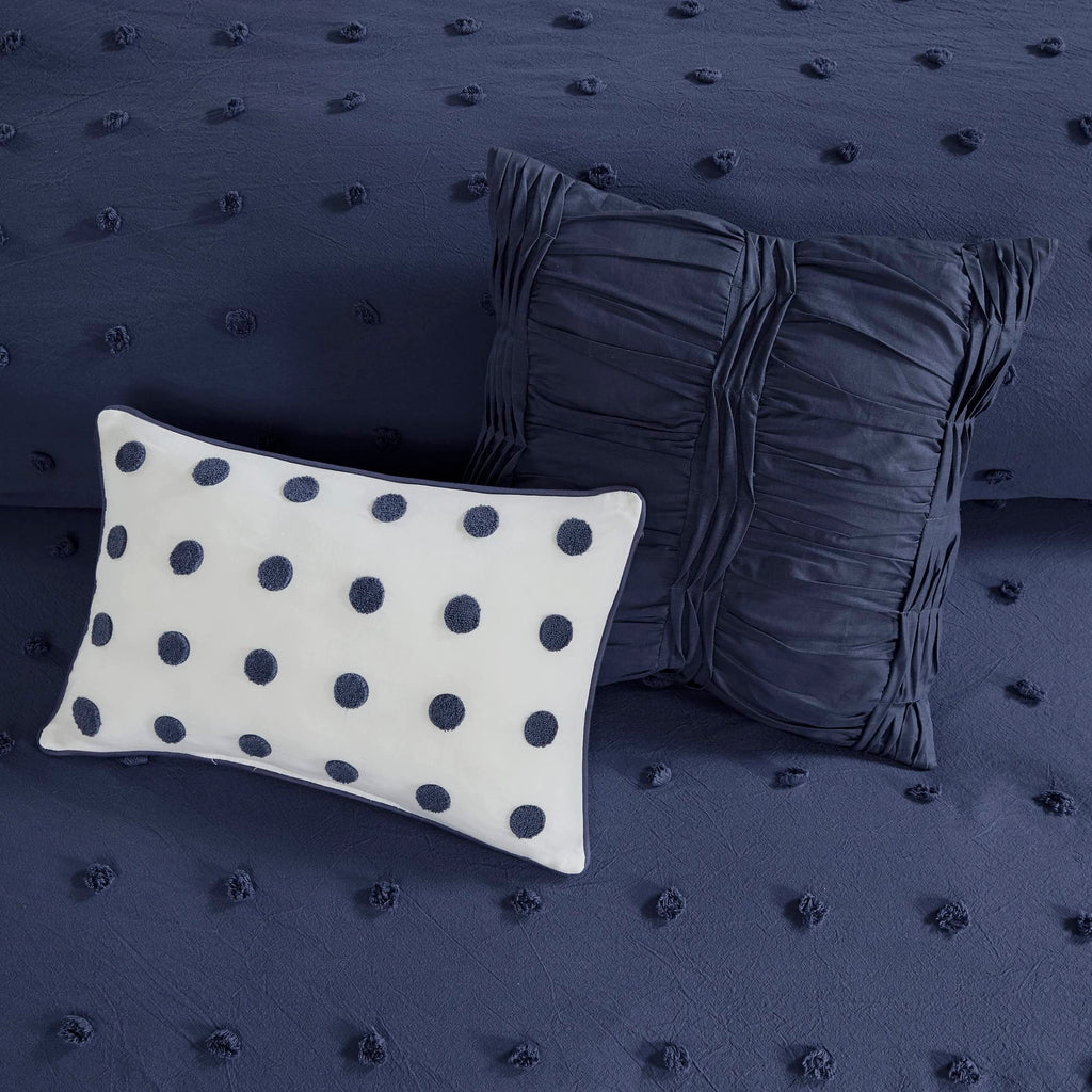 Cotton Comforter Set - Jacquard Tufts Pompom Design All Season Bedding, Matching Shams, Decorative Pillows