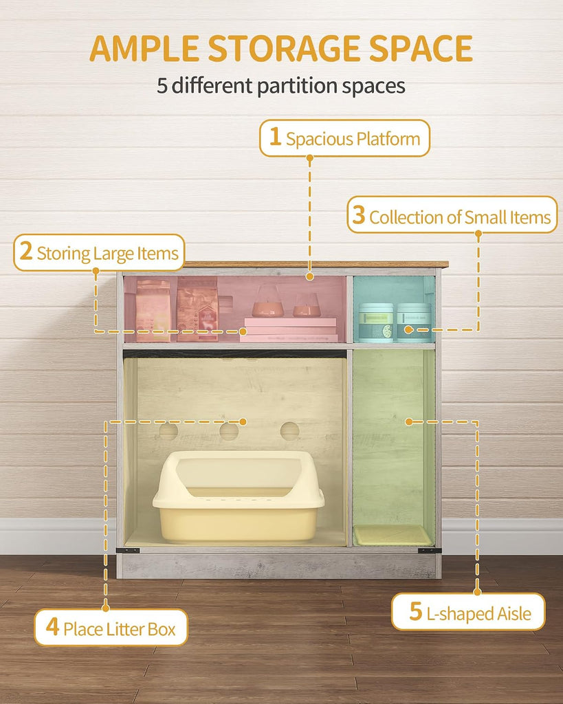 Cat Litter Box Enclosure, Hidden Litter Box Furniture with Storage