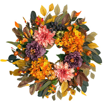 24" Fall Wreaths for Front Door Outside, Autumn Wreath Decoration