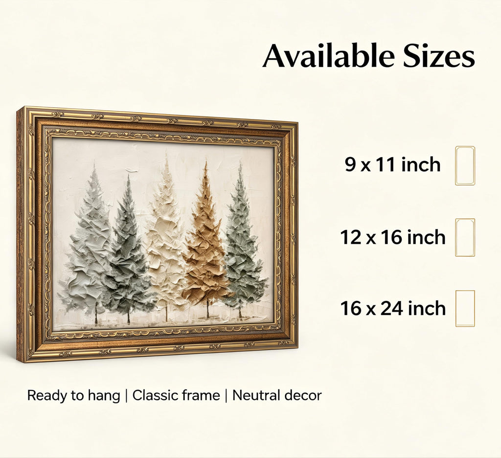 Vintage Gold Framed Christmas Tree Wall Art, 3D Textured Pine Tree Print