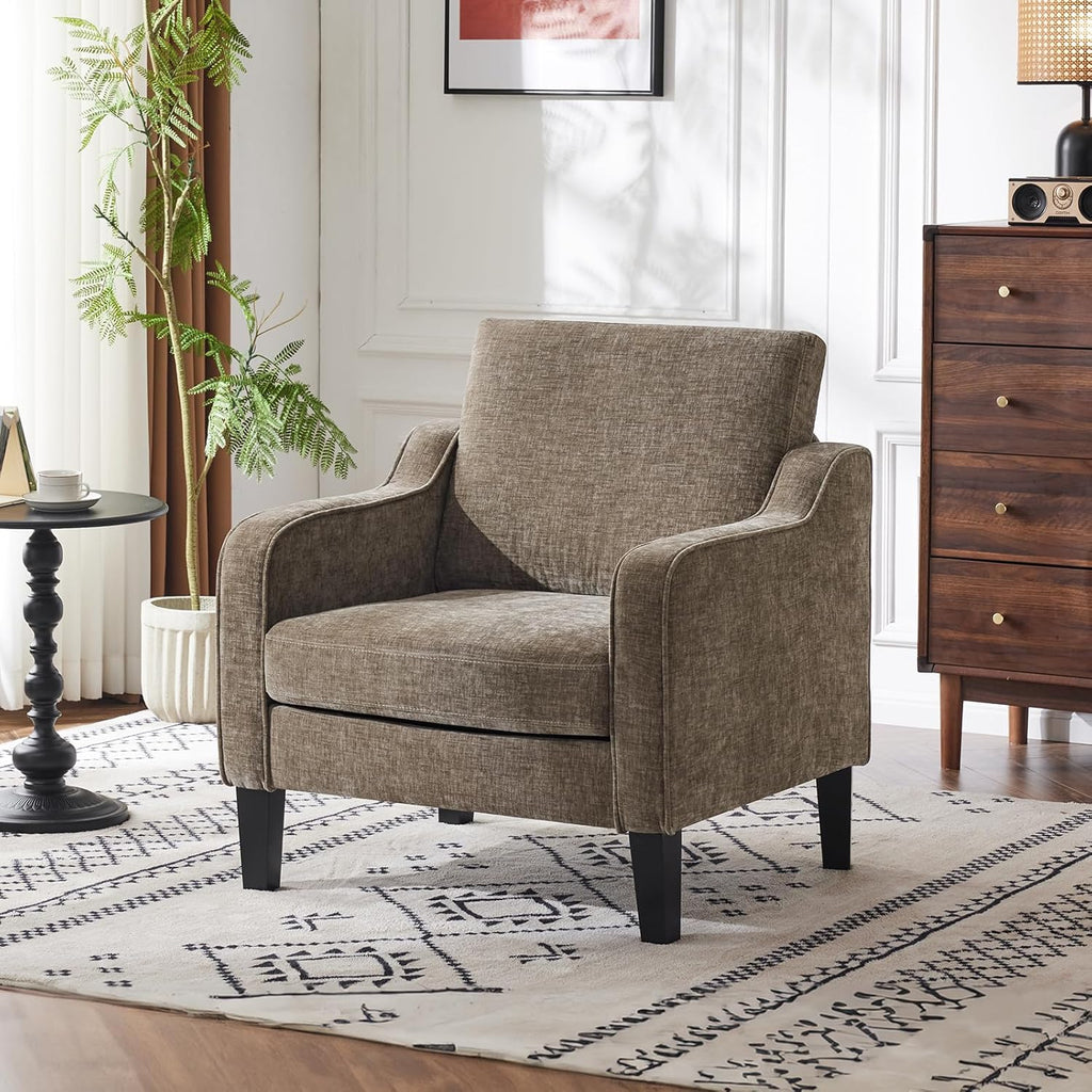 Accent Chair Chairs Light Brown Reading Chair Scooped Arm Chair Mid Century Modern Accent Chairs Upholstered Comfy