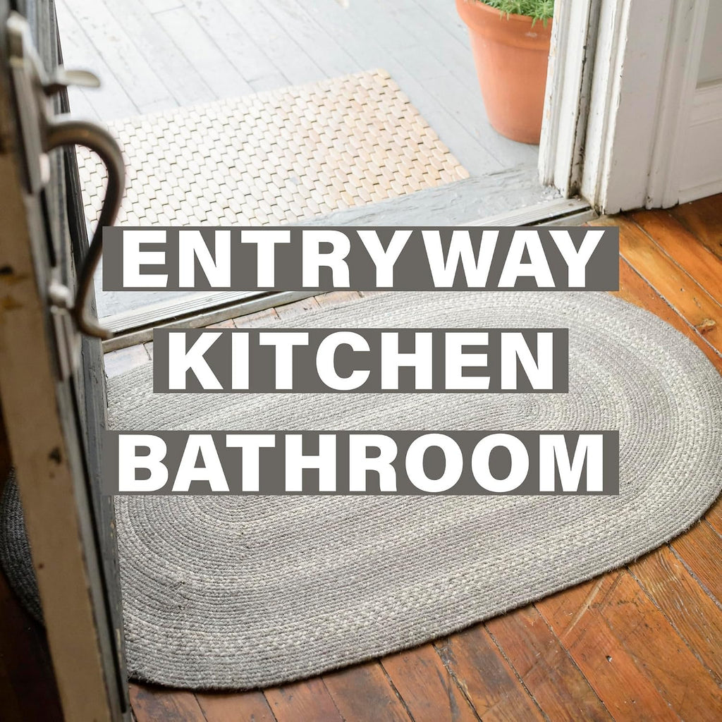 Grey Cloud Braided Rug 2' x 3' Oval Oval - Country Style Jute Kitchen Rug for Primitive Décor