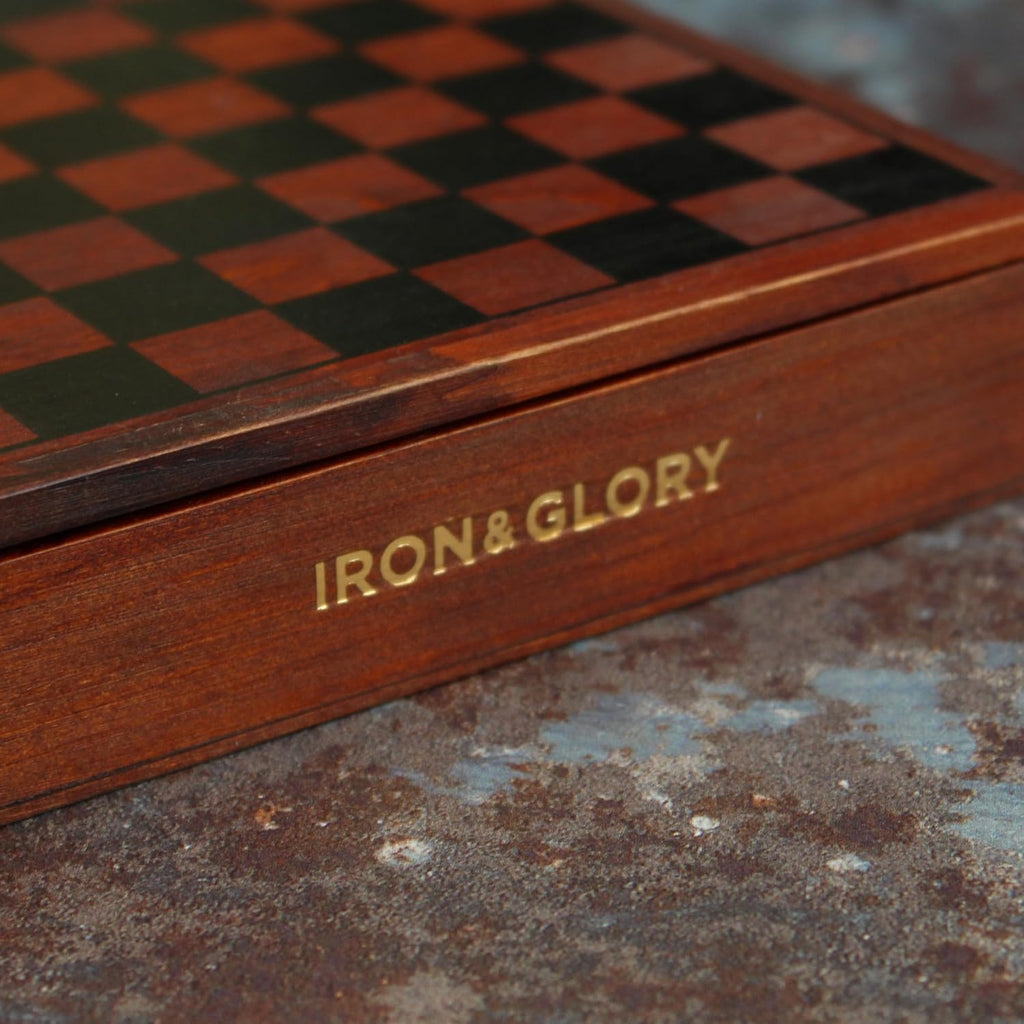 Iron & Glory Games Night | Wooden Games Compendium with Dice Set, Playing Cards, Dominoes Set & Checkers | 4 in 1