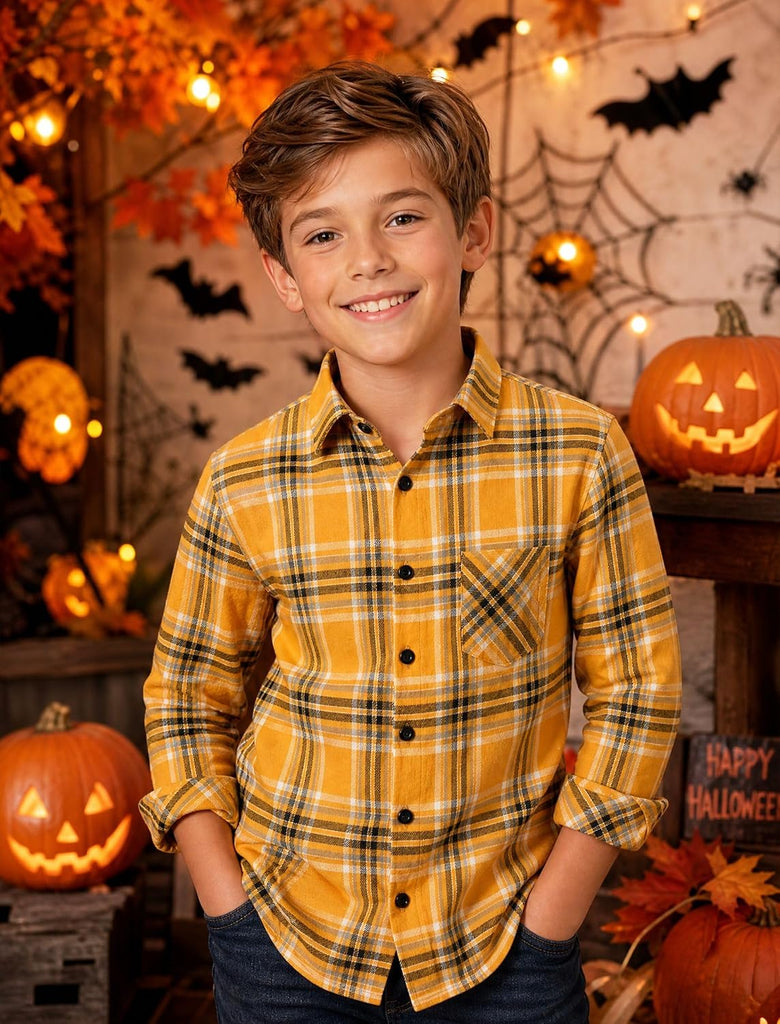 Boys Flannel Shirts Long Sleeve Plaid Button Down Shirt