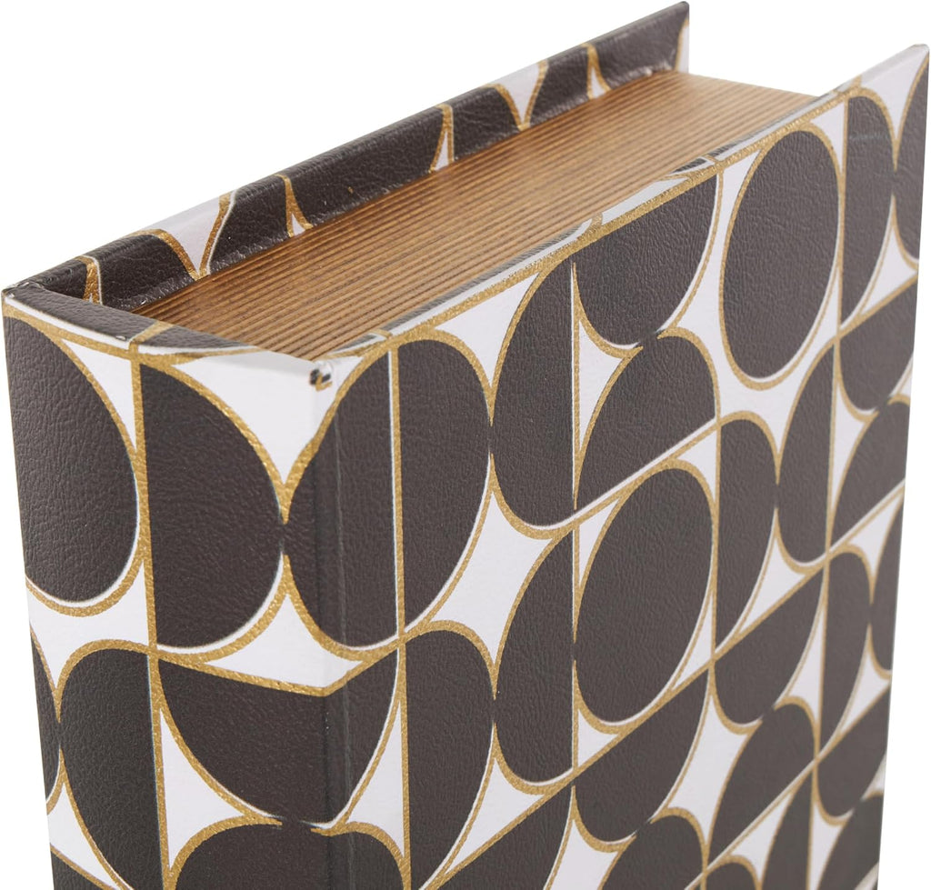 79 Faux Leather Decorative Box Faux Book Storage Book Shaped Boxes with White and Gold Geometric Patterns, Set of 3