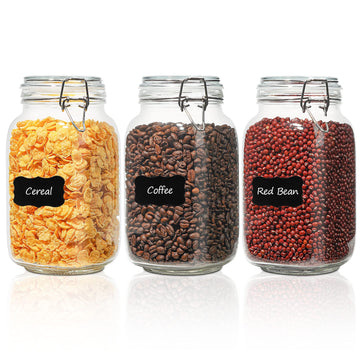 Square Glass Jars with Airtight Lids 51 oz 3 Pack Wide Mouth